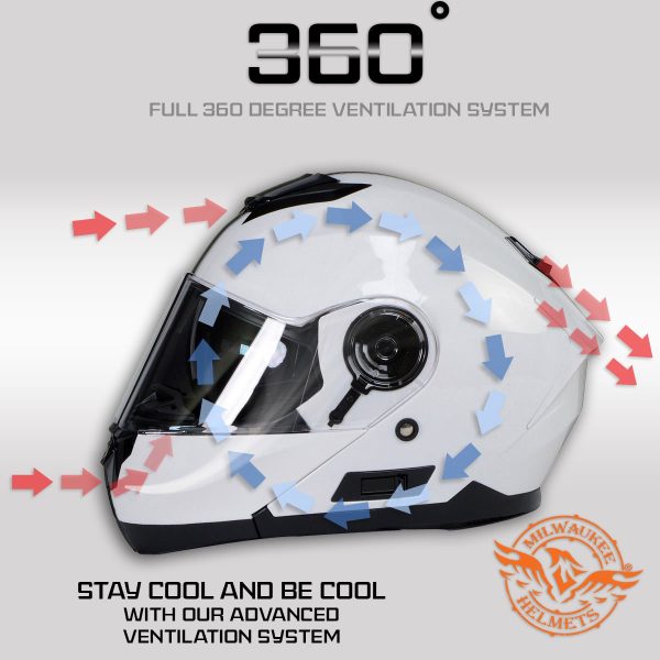 Milwaukee Helmets MPH9816DOT Breeze White Advanced Motorcycle Modular Helmet Biker w  Drop Down Visor on Sale - Image 4