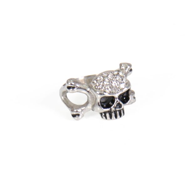 Hot Leathers JWR1103 Rhinestone Skull and Bones Stainless Steel Ring on Sale