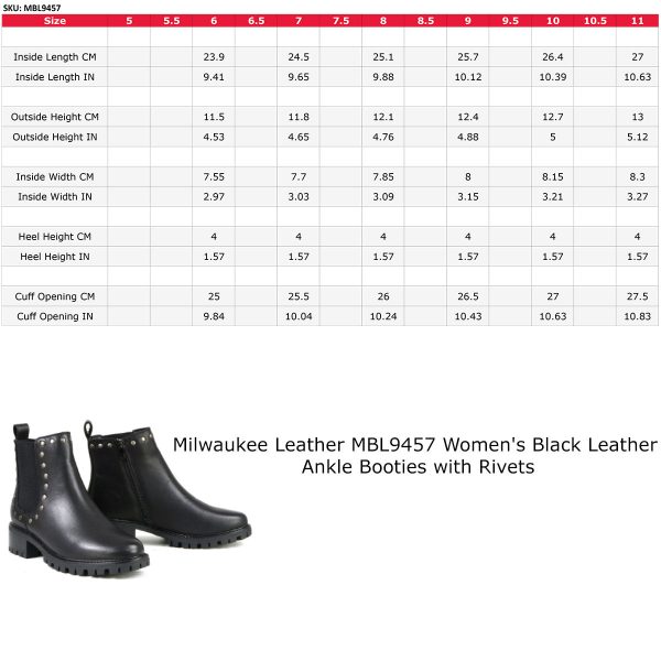 Milwaukee Leather MBL9457 Women s Premium Black Leather Fashion Ankle Booties with Rivets Cheap - Image 3
