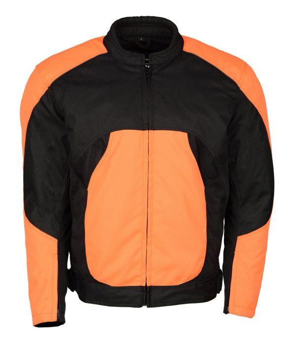 M Boss Motorcycle Apparel BOS11701 Men s High-Vis Orange Nylon Motorcycle Racer Riding Jacket with Mesh Panel Black For Discount
