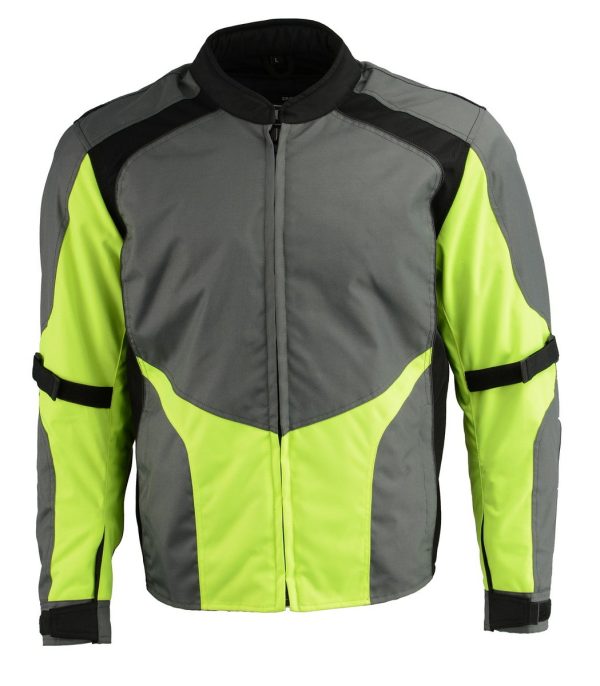M Boss Motorcycle Apparel BOS11706 Men s Grey Hi-Vis Green Nylon Motorcycle Racer Jacket with Armor Protection For Discount