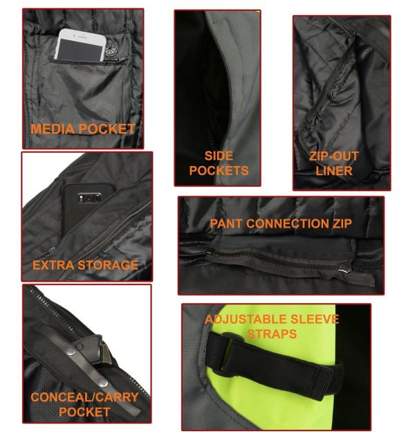 M Boss Motorcycle Apparel BOS11706 Men s Grey Hi-Vis Green Nylon Motorcycle Racer Jacket with Armor Protection For Discount - Image 3