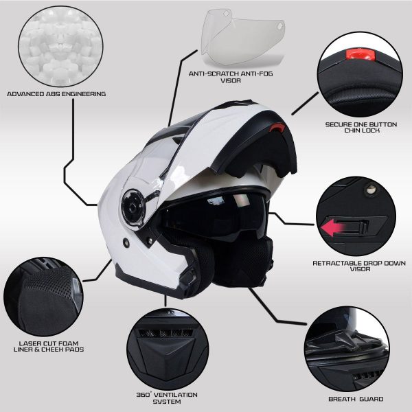 Milwaukee Helmets MPH9816DOT Breeze White Advanced Motorcycle Modular Helmet Biker w  Drop Down Visor on Sale - Image 2