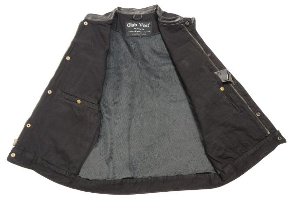Club Vest CV3003LT Men s Black Motorcycle Denim Vest with Concealed Snaps and Hidden Zipper Fashion - Image 5