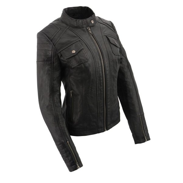 Milwaukee Leather SFL2806 Women s Quilted Black Mandarin Scuba Collar Fashion Casual Leather Jacket Sale - Image 4