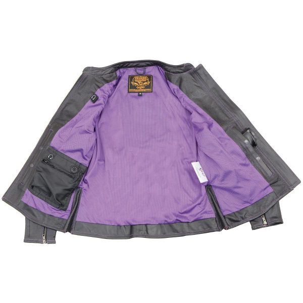 Milwaukee Leather MLL2502 Women s  Laser Cut  Distressed Black and Purple Scuba Style Racer Jacket Discount - Image 5