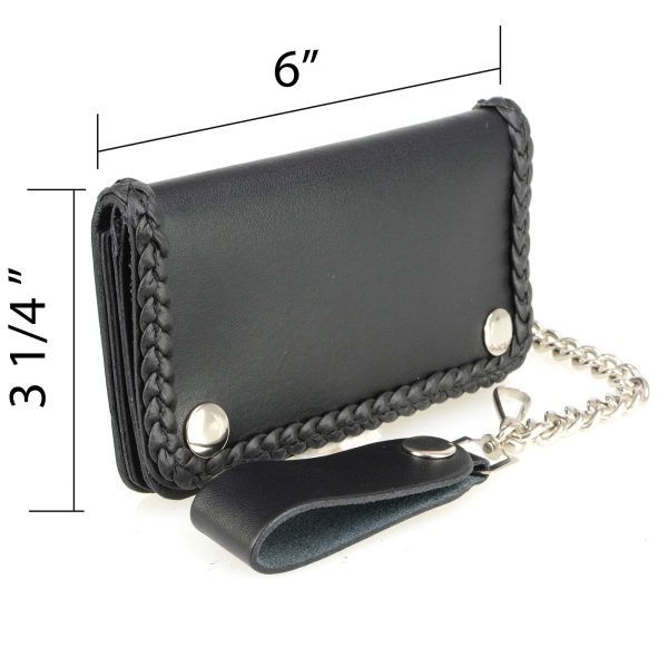 Milwaukee Leather MLW7881 Men s 6” Long Leather “Braided” Bi-Fold Biker Wallet w  Anti-Theft Stainless Steel Chain Fashion - Image 4