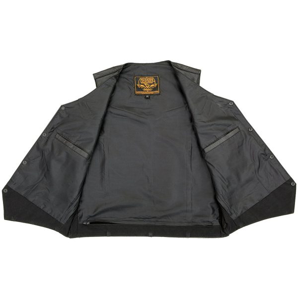 Milwaukee Leather SH1310 Men s Black Leather Classic V-Neck Motorcycle Rider Vest w  Front Snap Button Closure For Discount - Image 4