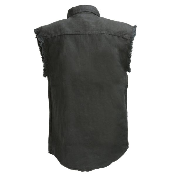 Milwaukee Leather DM1002 Men s Black Lightweight Denim Shirt with Frayed Cut Off Sleeveless Fashion - Image 3