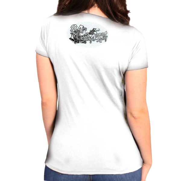 2024 Sturgis Motorcycle Rally Bandana Skull Ladies White Tee Shirt SPL1866 For Cheap - Image 2