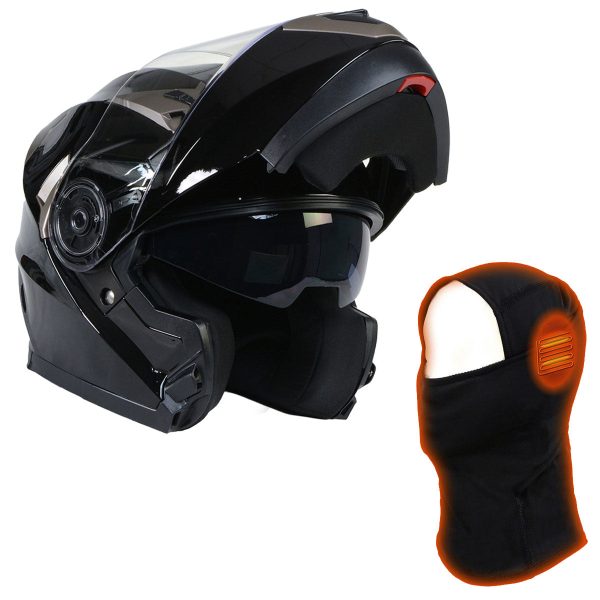 Milwaukee Helmets MPH9806DOT  Ionized  Gloss Black Modular Helmet for Men and Women Biker w  MP7922FMSET Heated Balaclava Bundle Cheap
