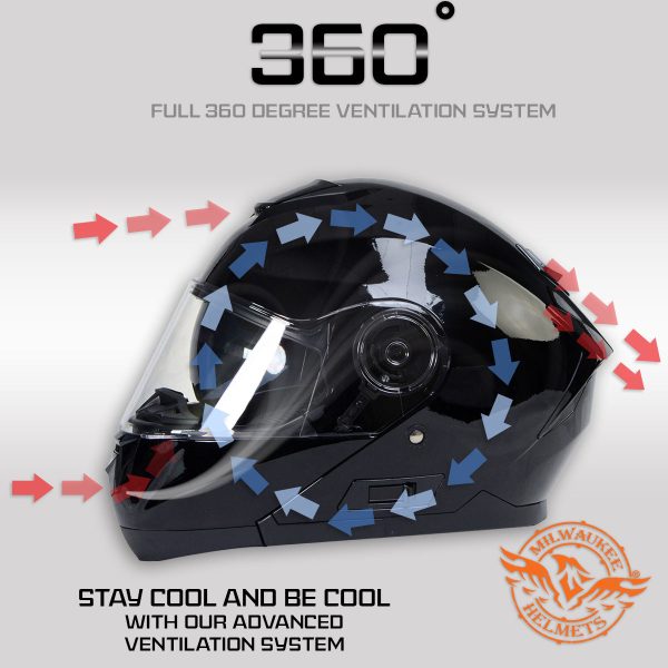 Milwaukee Helmets MPH9815DOT Breeze Gloss Black Advanced Motorcycle Modular Helmet Biker w  Drop Down Visor Hot on Sale - Image 4