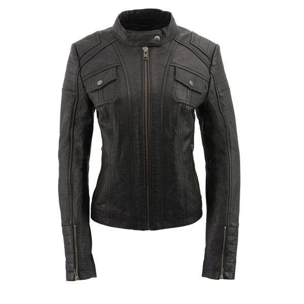 Milwaukee Leather SFL2806 Women s Quilted Black Mandarin Scuba Collar Fashion Casual Leather Jacket Sale