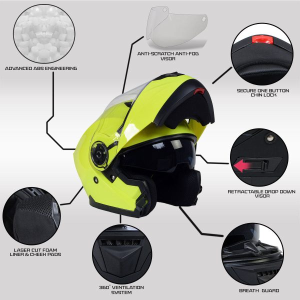 Milwaukee Helmets MPH9819DOT Breeze Green Advanced Motorcycle Modular Helmet Biker w  Drop Down Visor For Cheap - Image 2