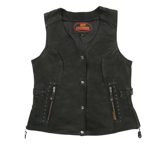 Hot Leathers VSL1014 Ladies Motorcycle style Black Leather Biker Vest with Fringe Online now