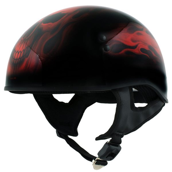 Hot Leathers HLD1018  Red Flame Skull  Motorcycle DOT Skull Cap Helmet For Discount