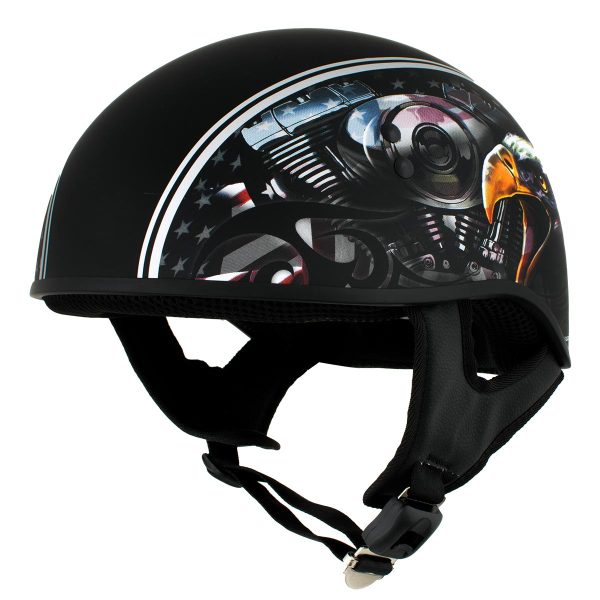 Hot Leathers HLD1023  V-Twin Eagle  Flat Black Motorcycle DOT Skull Cap Helmet Cheap
