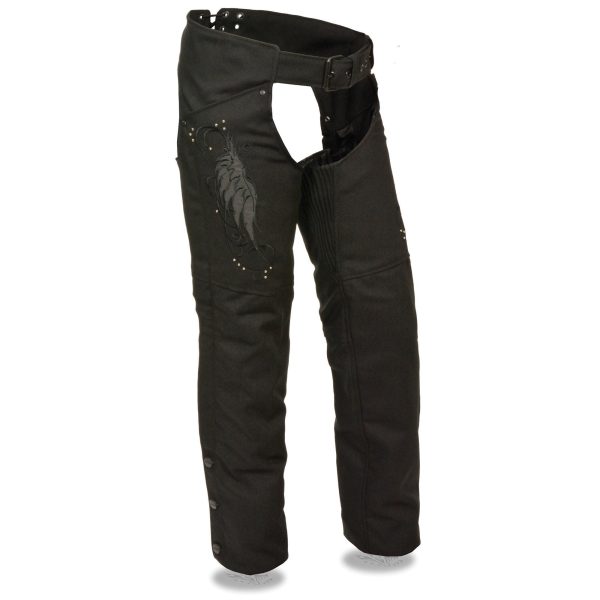 Milwaukee Leather SH1956 Women s  Winged  Solid Black Textile Chaps on Sale