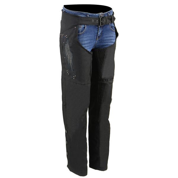Milwaukee Leather SH1956 Women s  Winged  Solid Black Textile Chaps on Sale - Image 4