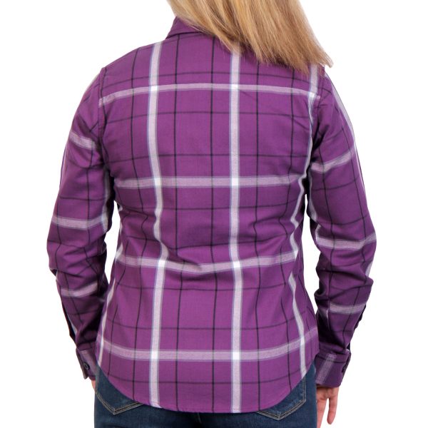 Hot Leathers FLL3010 Ladies  Purple, White and Black  Flannel Shirt For Sale - Image 2