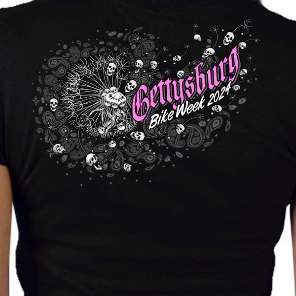 2024 Gettysburg Bike Week Dandelion Black V Neck T-shirt ENL1002 For Cheap - Image 4